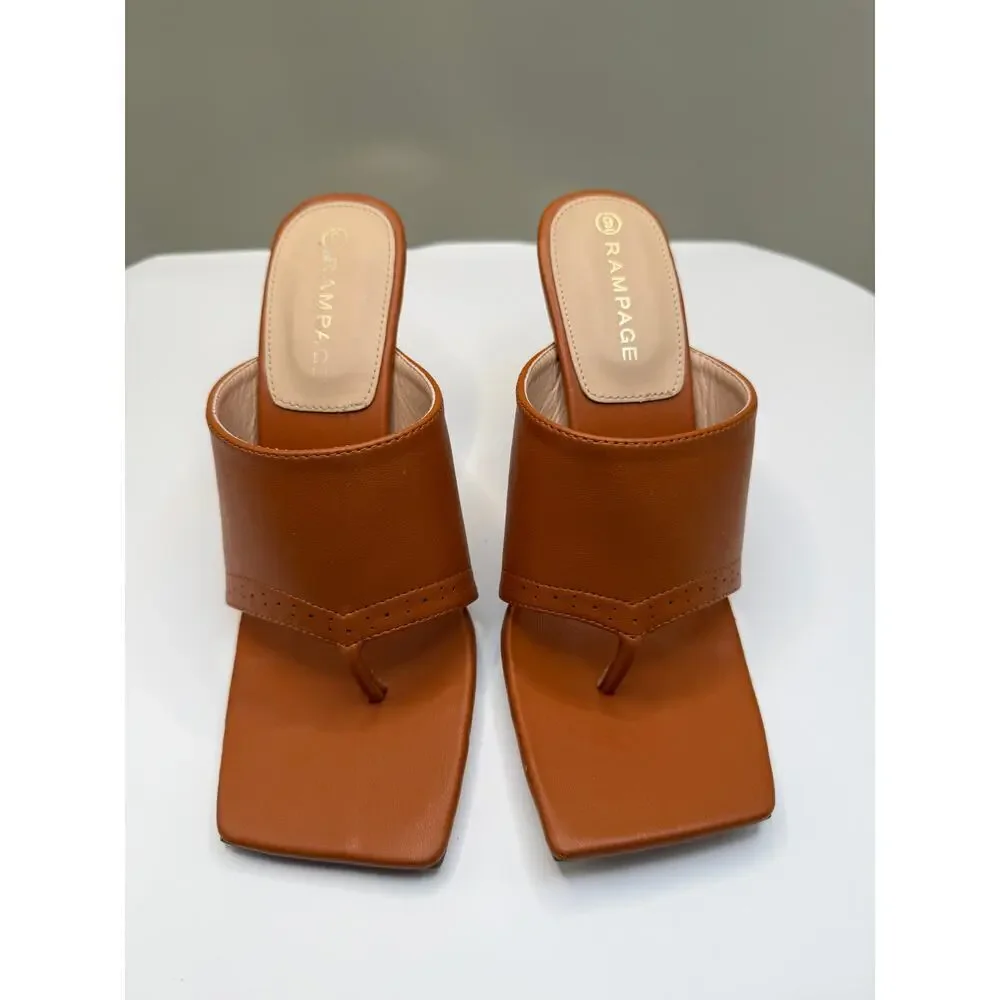 NWOT Rampage brown women's square-toe thong mule sandals slip-on Sz 9
